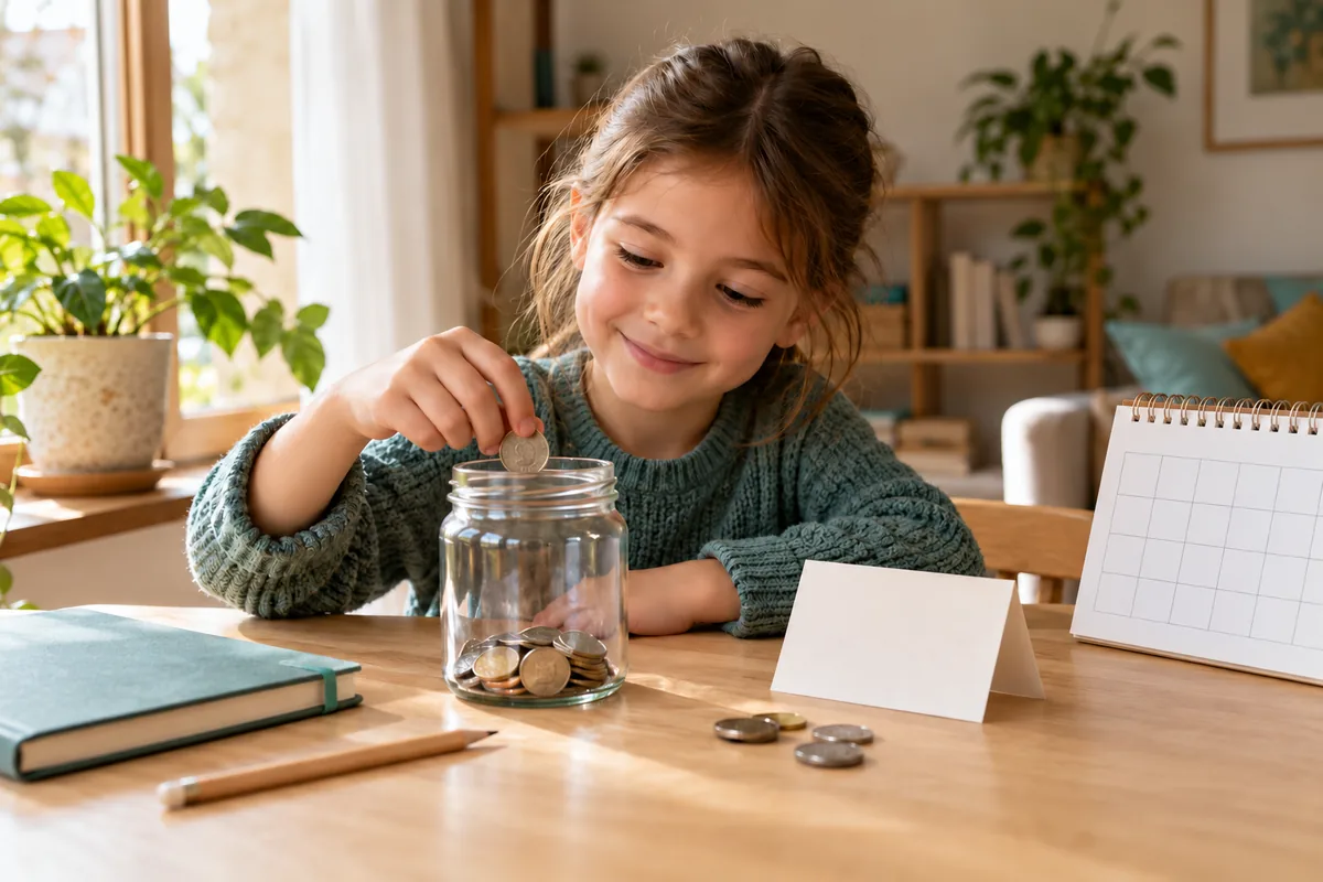 Una niña introduce una moneda en un tarro de ahorro.