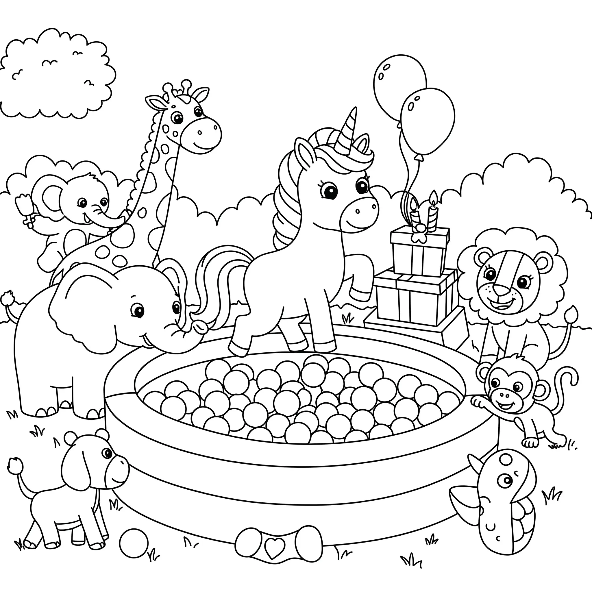 Página para colorear fiesta de cumpleaños unicornio - INKORA