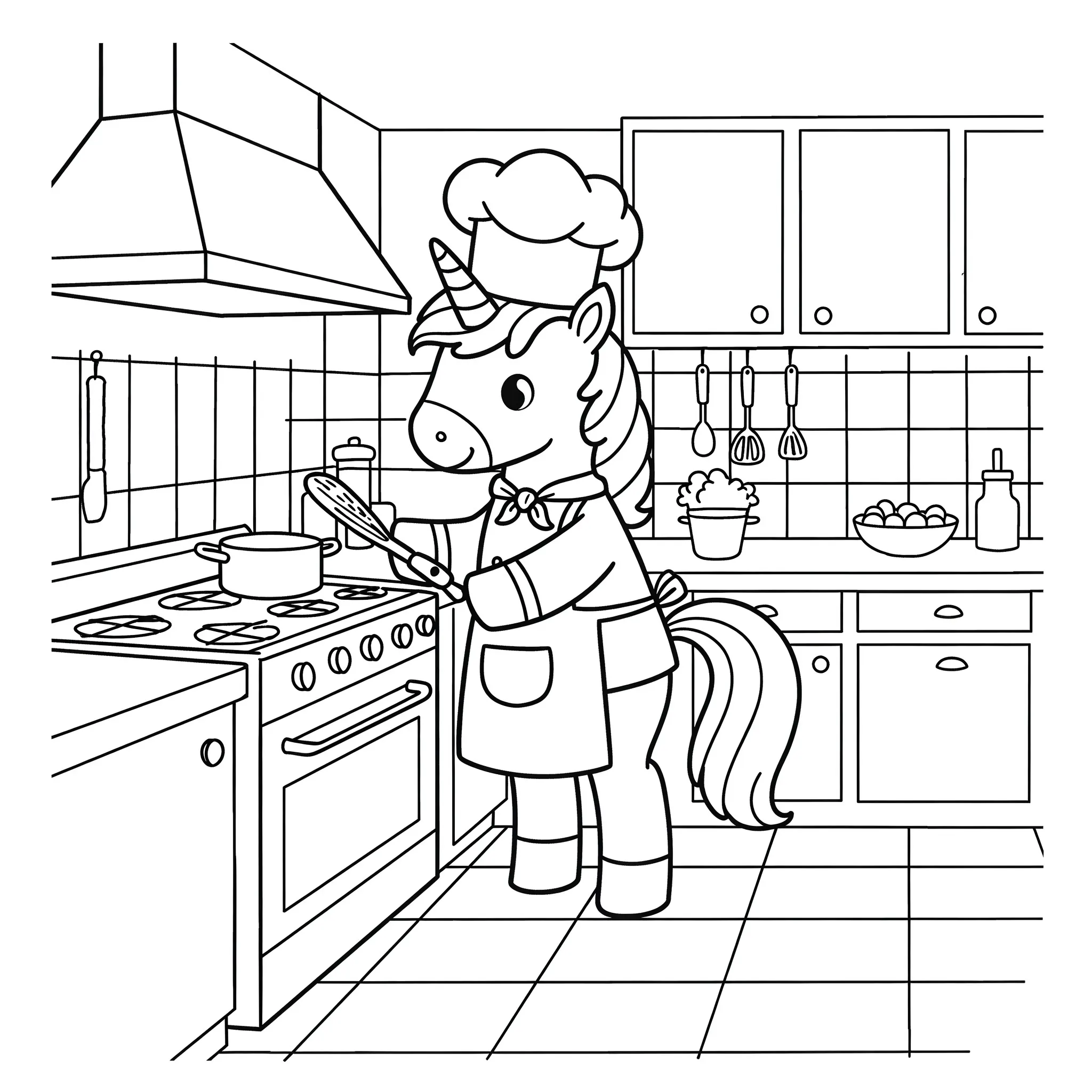Página para colorear unicornio chef - Libro de colorear INKORA