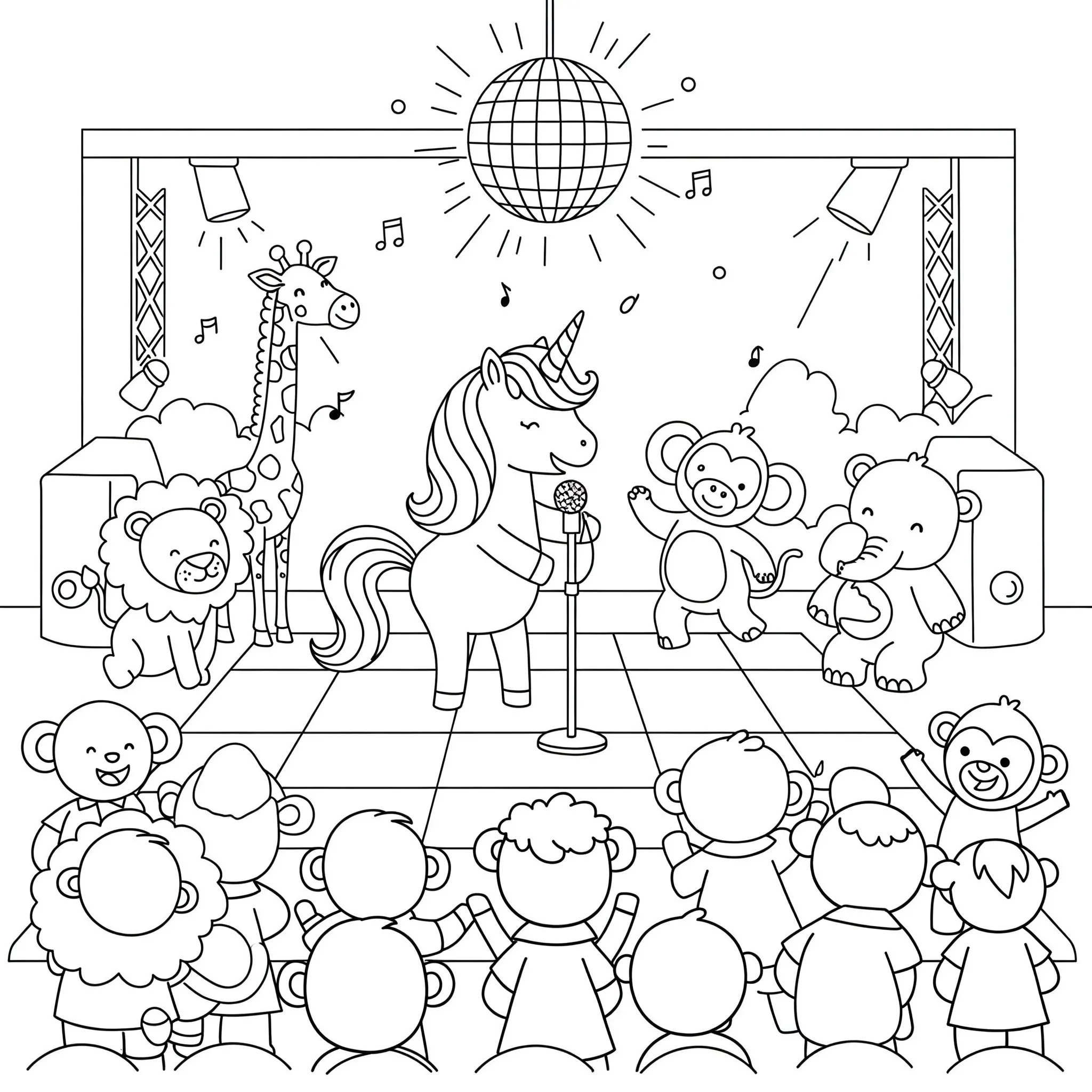 Página para colorear unicornio estrella de rock - INKORA