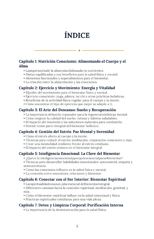 Índice real de Cuerpo, Mente y Alma incluido en la muestra.