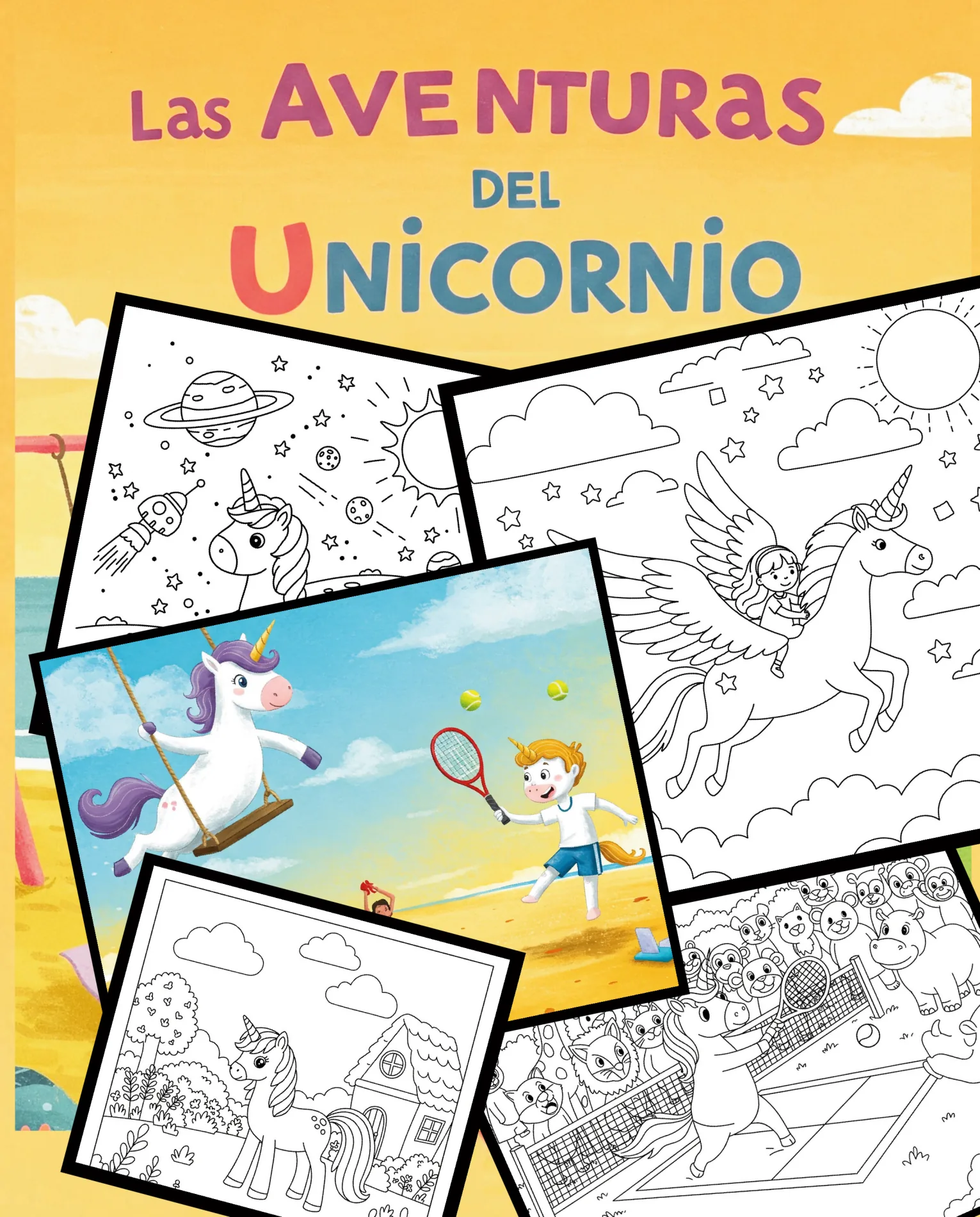 Portada del libro para colorear Las Aventuras del Unicornio - INKORA